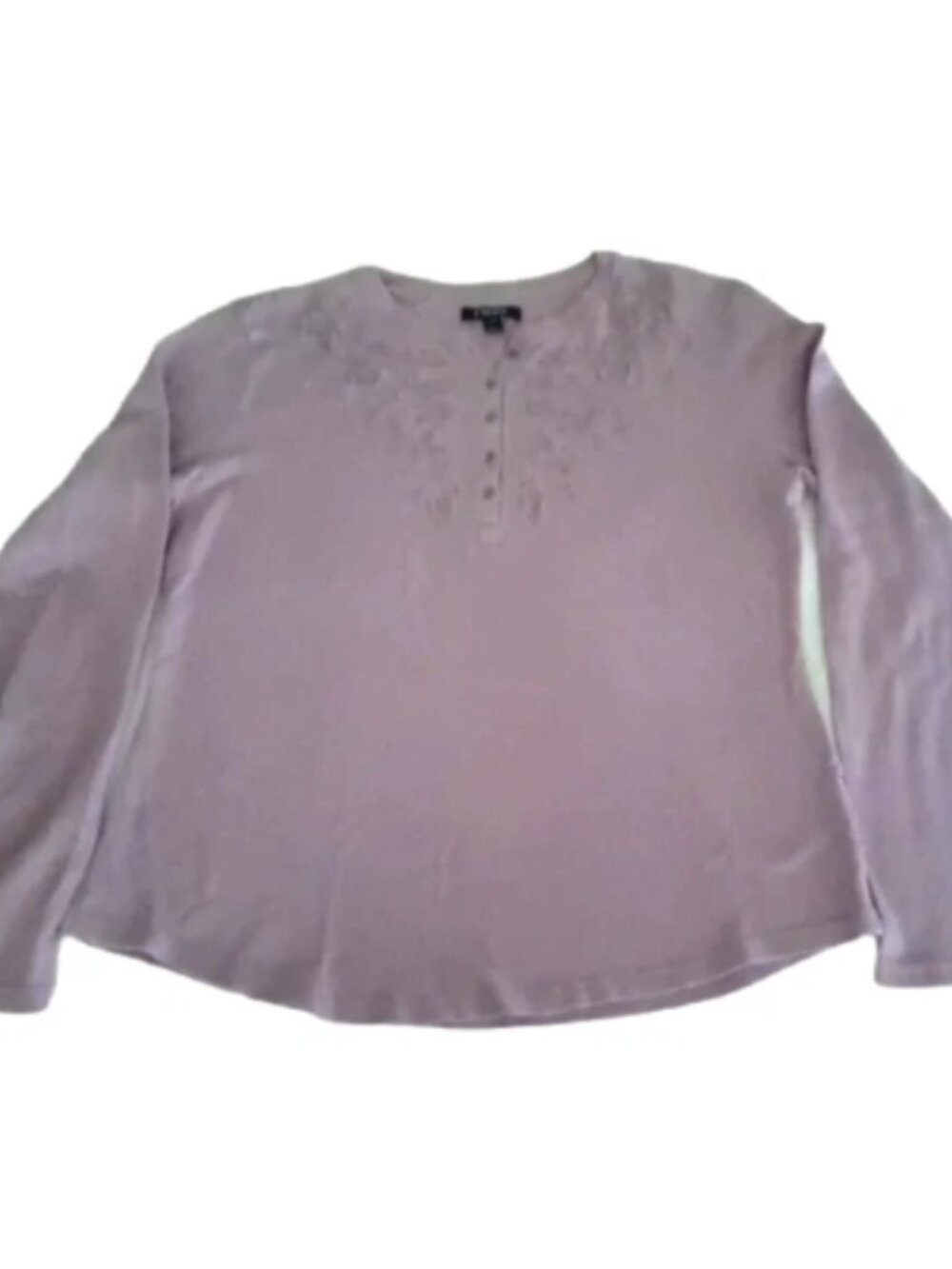 Chaps Women's Long-Sleeve Henley Top, Mauve, Medium Petite